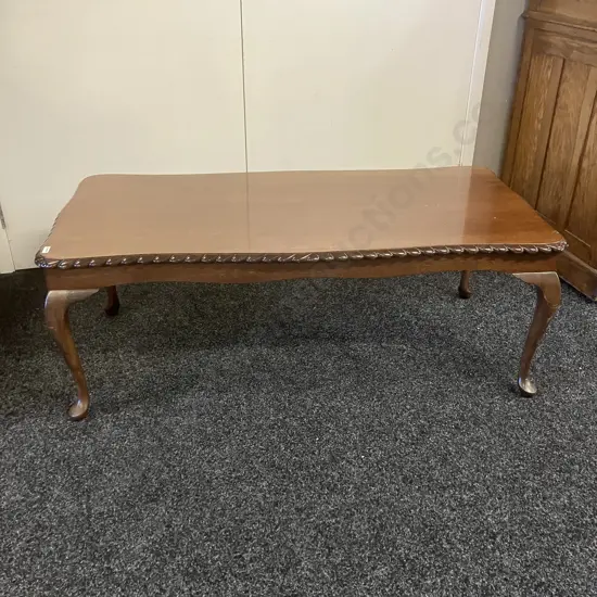 Queen Anne Style Mahogany Rectangular Coffee Table, Rope Edged, Four Cabriole Legs. H44 W118 D58cm