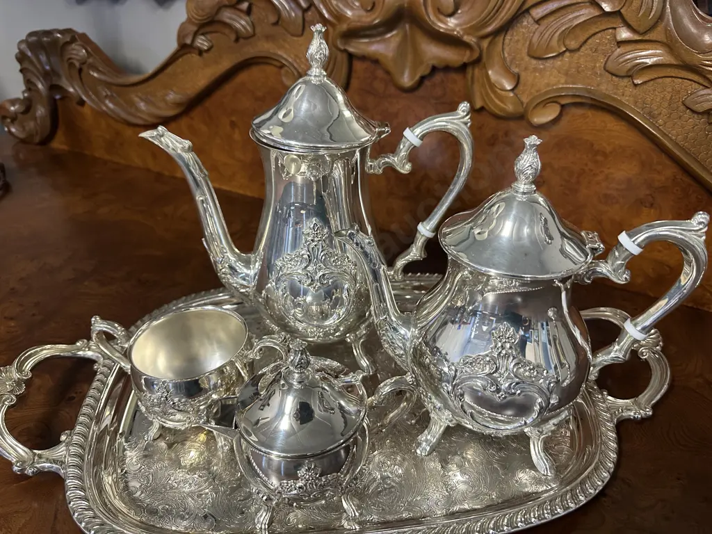 Vintage Silver Plated Tea & Coffee Set With Serving Tray Image 1++