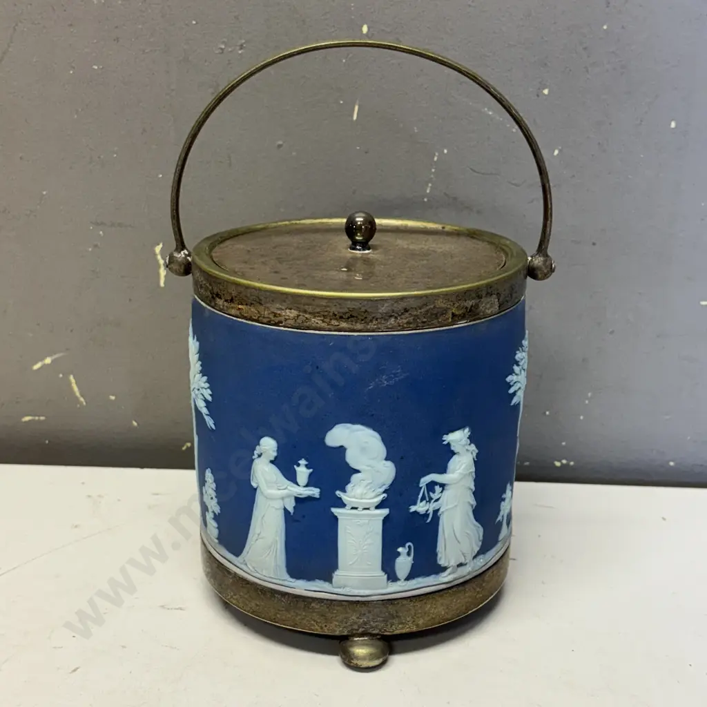 Antique Wedgwood Blue Jasperware Biscuit Barrel Image 1++