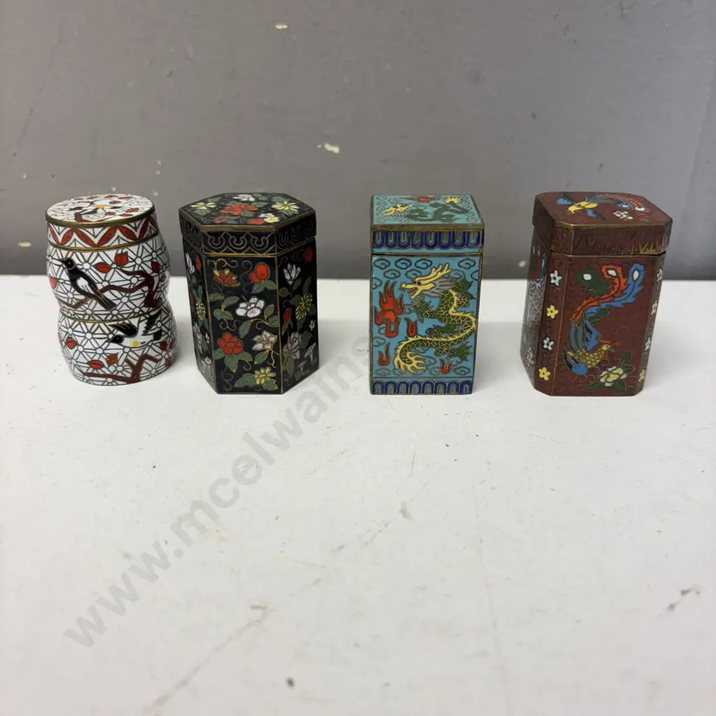 Vintage Cloisonne Lidded pots x 4 Image 1++