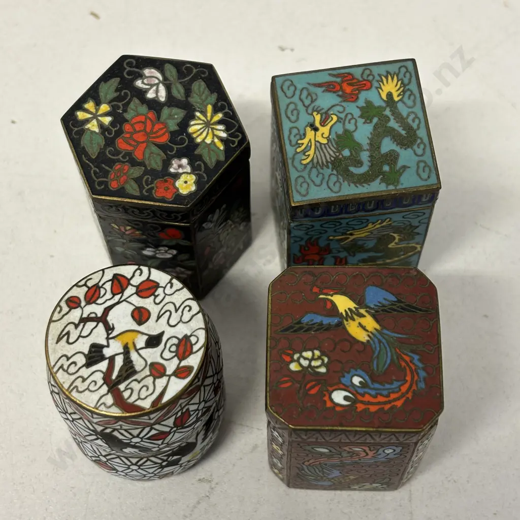 Vintage Cloisonne Lidded pots x 4 Image 1++