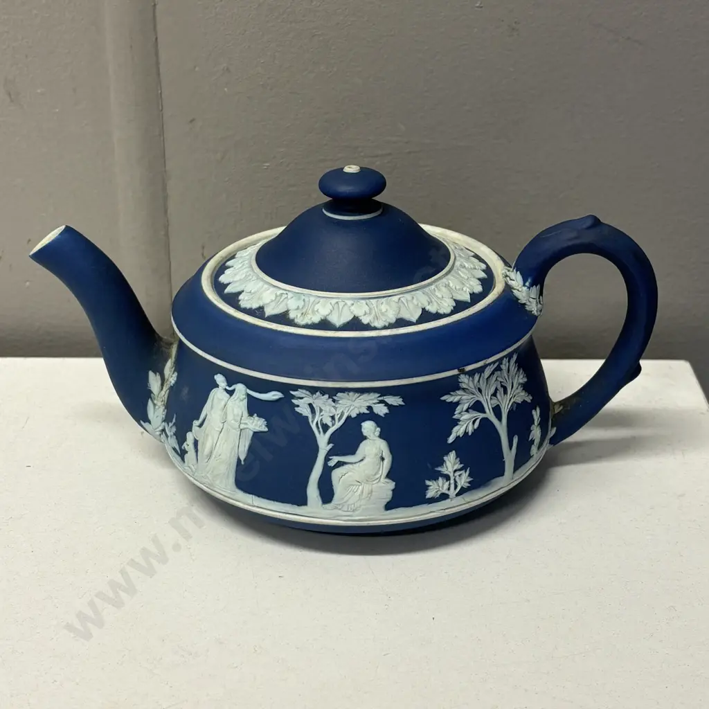 Wedgwood Cobalt Blue Jasperware Teapot Image 1++