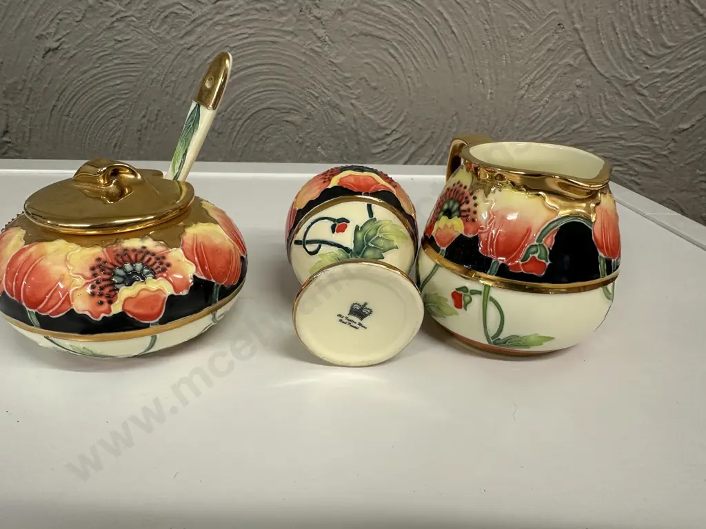 Old Tupton Ware Hand Painted Vase, Sugar Bowl & Creamer Poppy Themed Image 1++