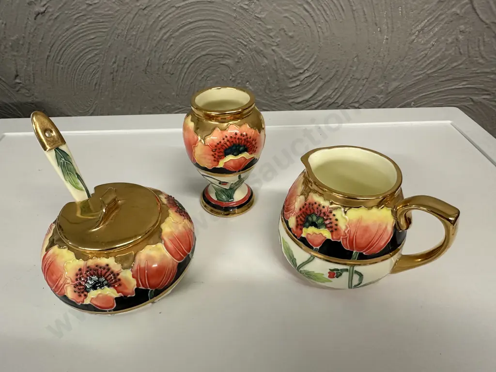 Old Tupton Ware Hand Painted Vase, Sugar Bowl & Creamer Poppy Themed Image 1++
