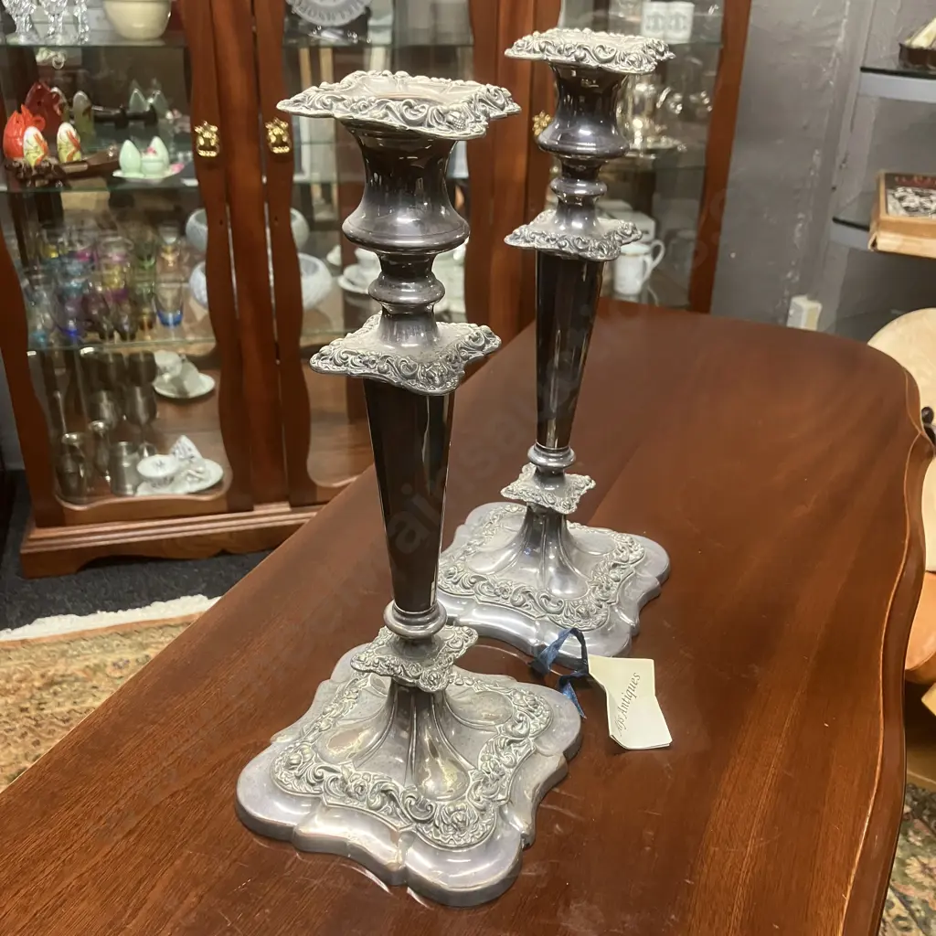 Pair of Old Sheffield Plate Candlesticks c1820. H30.5cm Image 1++