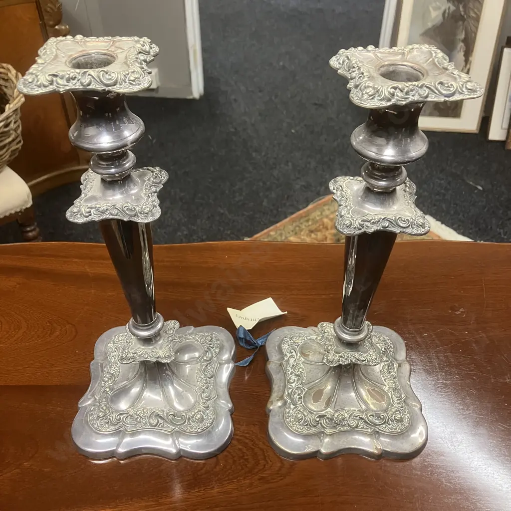 Pair of Old Sheffield Plate Candlesticks c1820. H30.5cm Image 1++