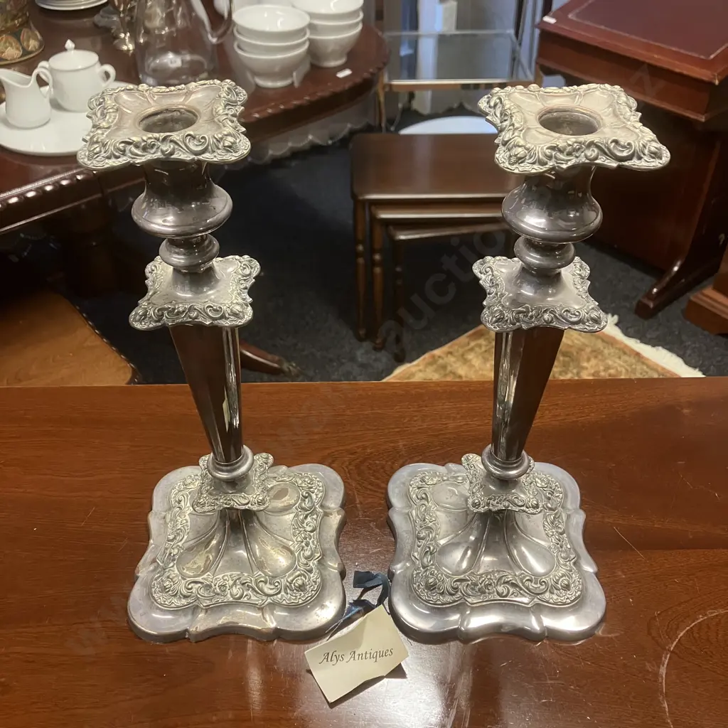 Pair of Old Sheffield Plate Candlesticks c1820. H30.5cm Image 1++