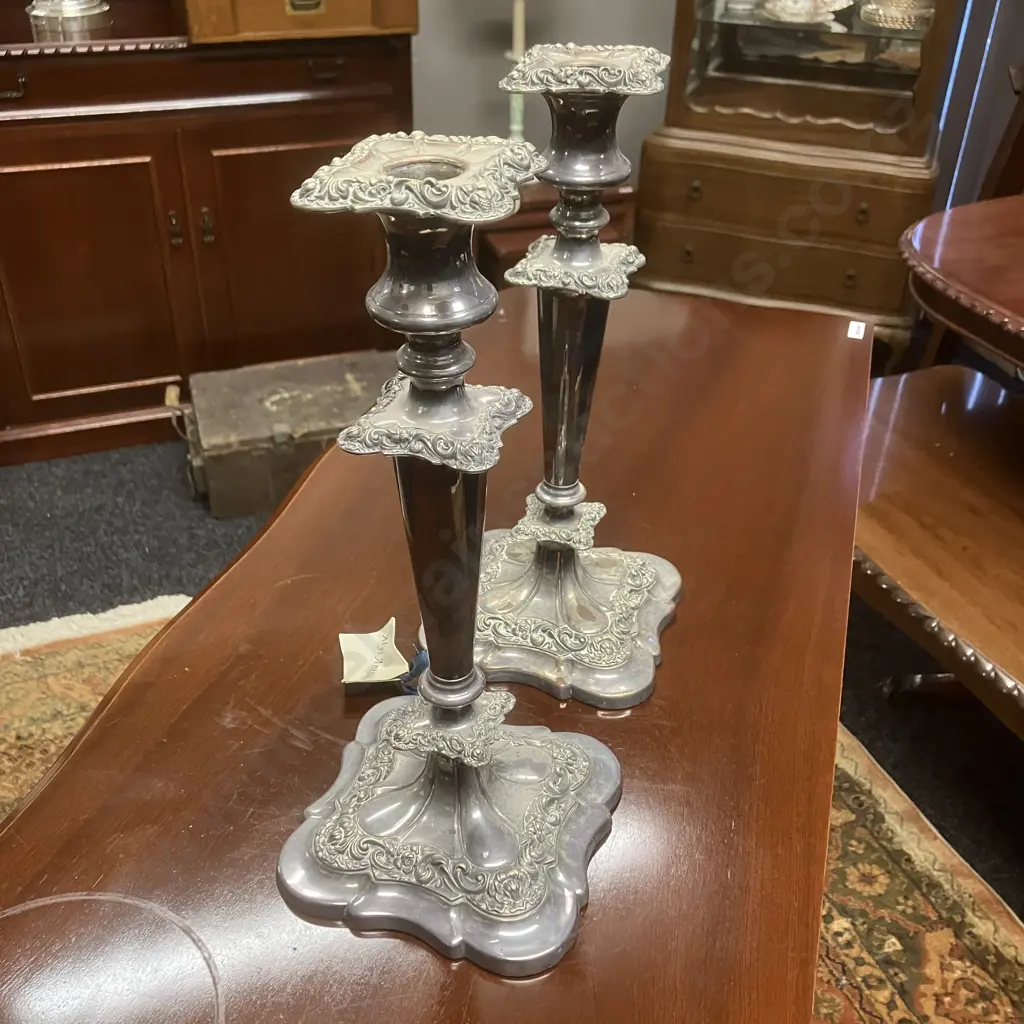 Pair of Old Sheffield Plate Candlesticks c1820. H30.5cm Image 1++