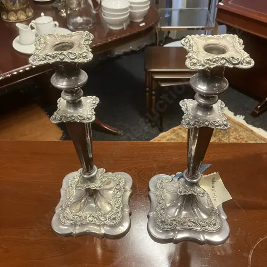 Pair of Old Sheffield Plate Candlesticks c1820. H30.5cm
