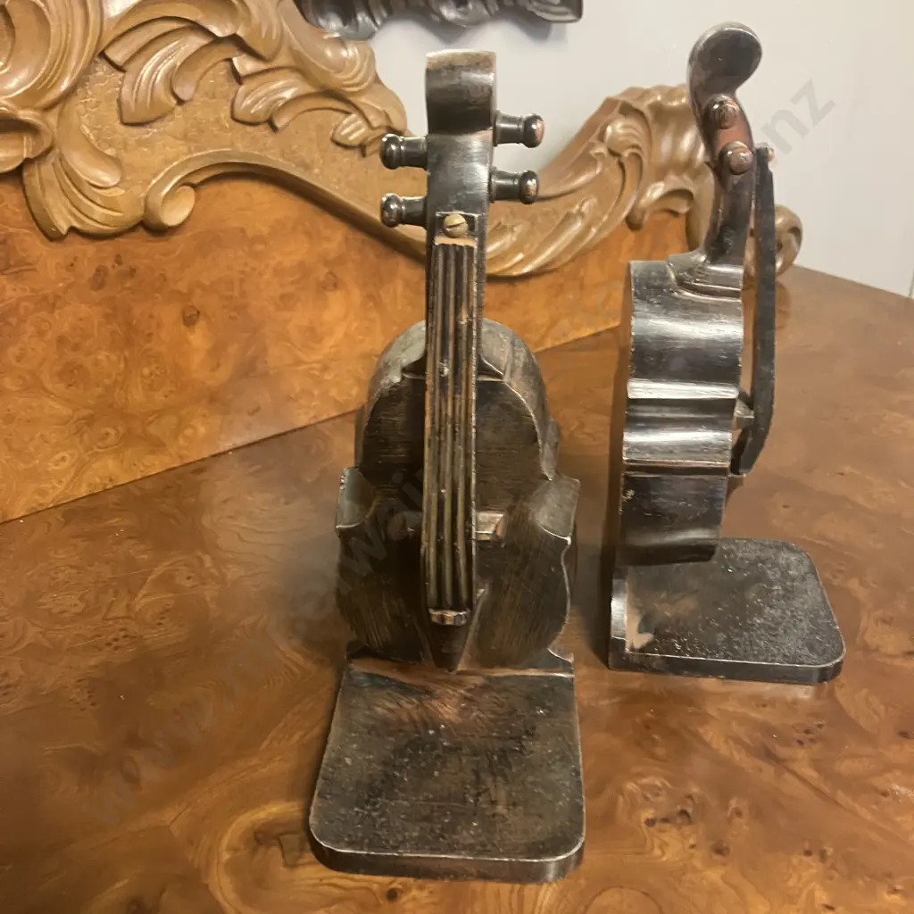 Pair of Vintage Heavy Metal Cello Bookends. H28cm Image 1++
