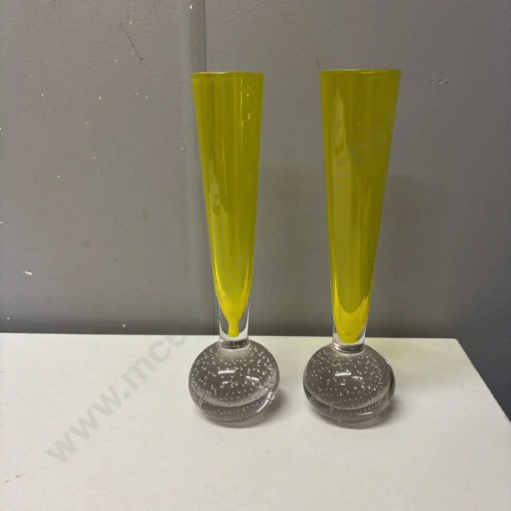 Pair of Mid Century Bubble base Glass Vases. H21cm Image 1++