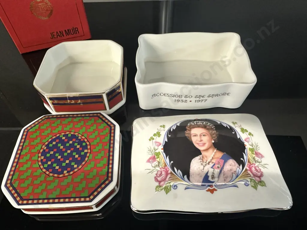 Vintage Royal Doulton Minton Trinket Box Fair Isle Red By Jeea Muir & Staffordshire Chinna Lidded Dish Image 1++