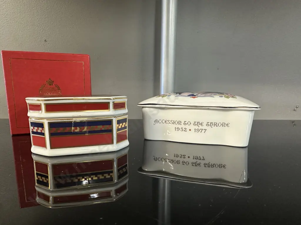 Vintage Royal Doulton Minton Trinket Box Fair Isle Red By Jeea Muir & Staffordshire Chinna Lidded Dish Image 1++