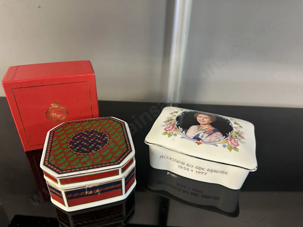 Vintage Royal Doulton Minton Trinket Box Fair Isle Red By Jeea Muir & Staffordshire Chinna Lidded Dish Image 1++