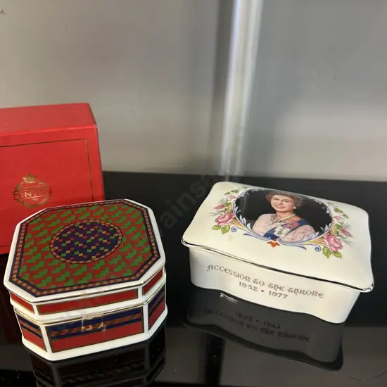 Vintage Royal Doulton Minton Trinket Box Fair Isle Red By Jeea Muir & Staffordshire Chinna Lidded Dish