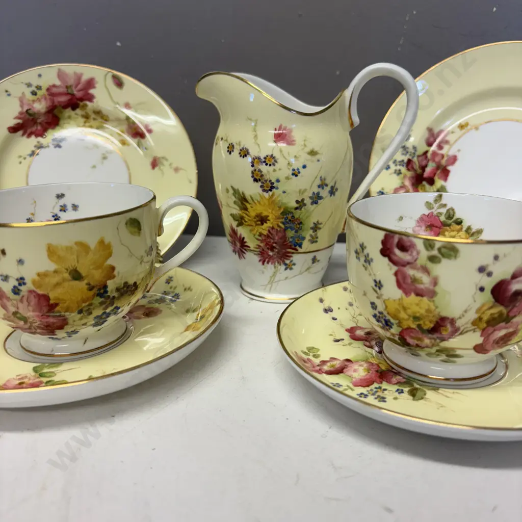 Royal Worcester Handpainted Teaware, 2 trios and cream jug Image 1++