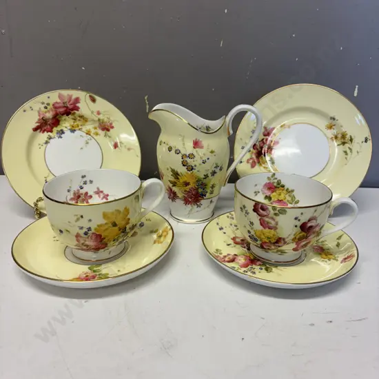 Royal Worcester Handpainted Teaware, 2 trios and cream jug