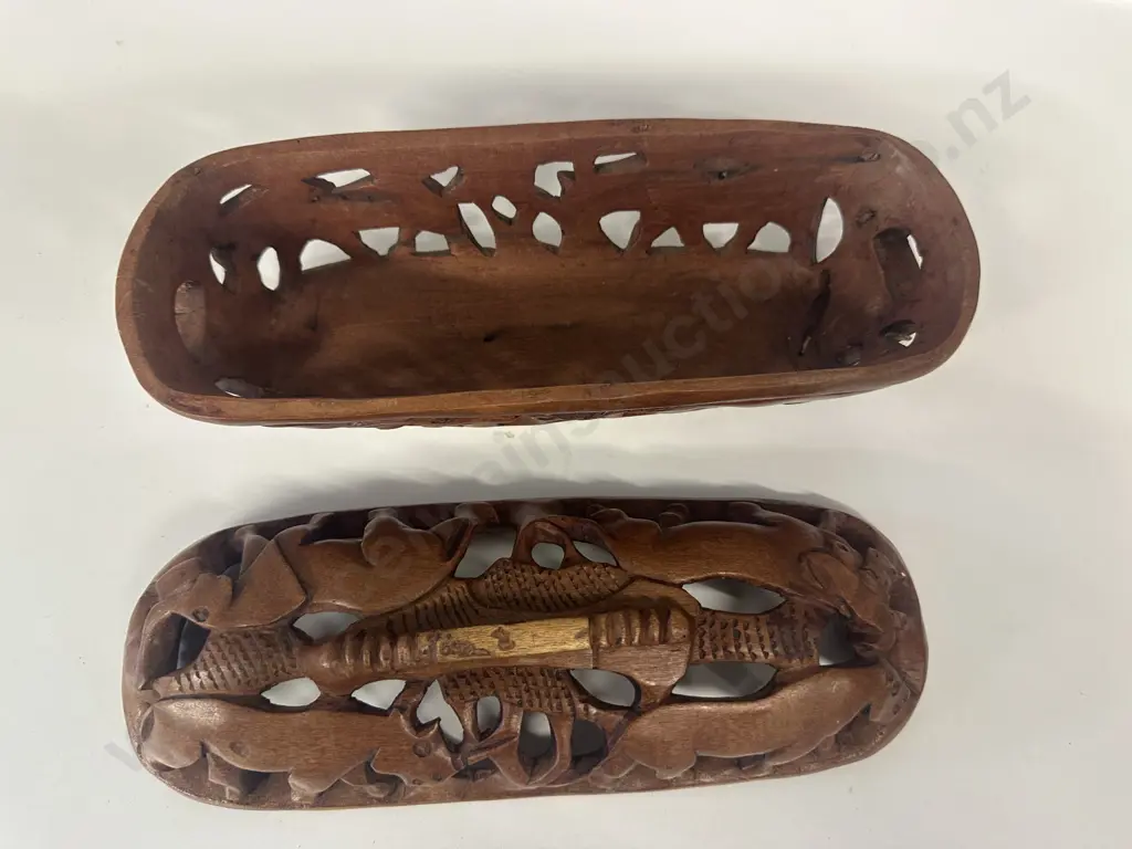 Vintage Hand Carved Lidded Box Featuring Elephants Etc H12.5,W30cm. Image 1++