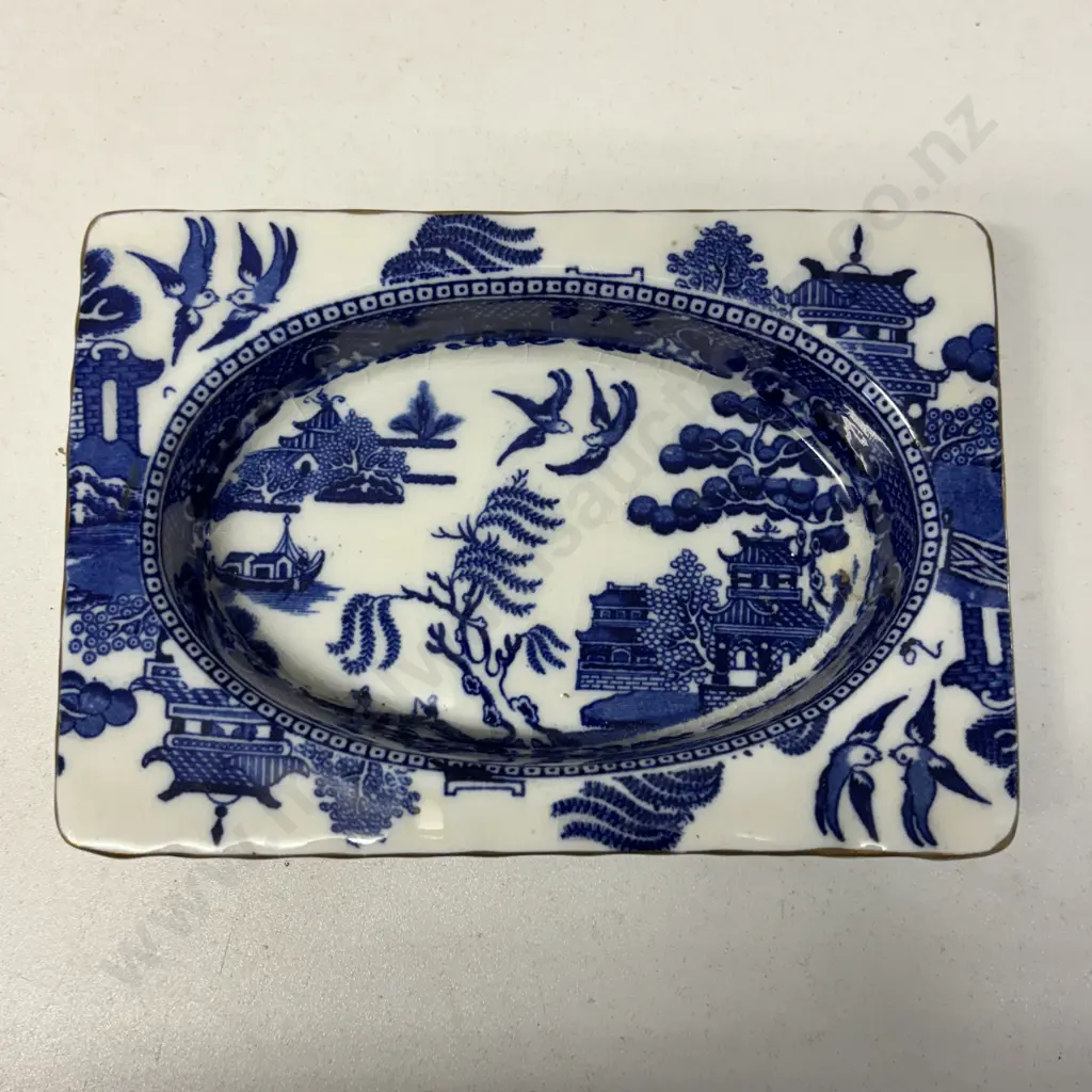 Antique Royal Doulton Flow blue and white dish 15 x 10.5cm Image 1++