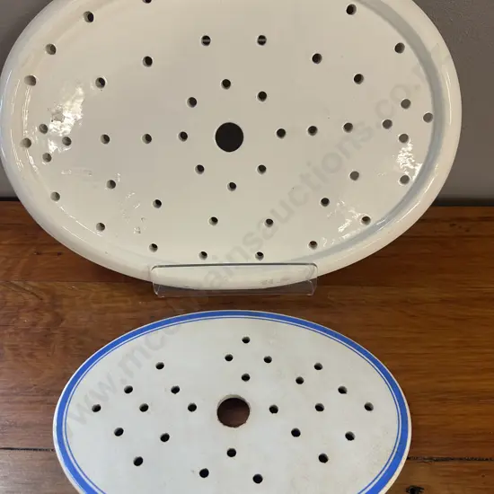 Circa 1840 Copeland Ironstone Meat-Draining Dish L33,W24cm With Small Blue & White Dish L22,W15cm.