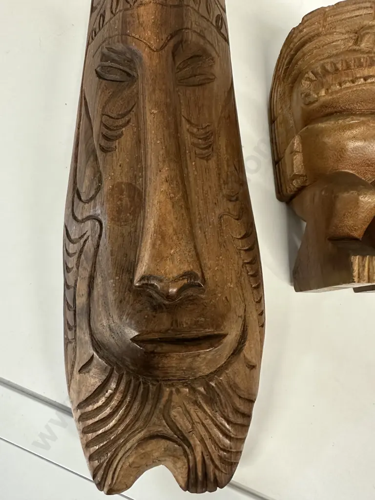 Hand Carved Wooden Tribal Mask H57cm & Small Monkey Pod Tiki Statue  Image 1++