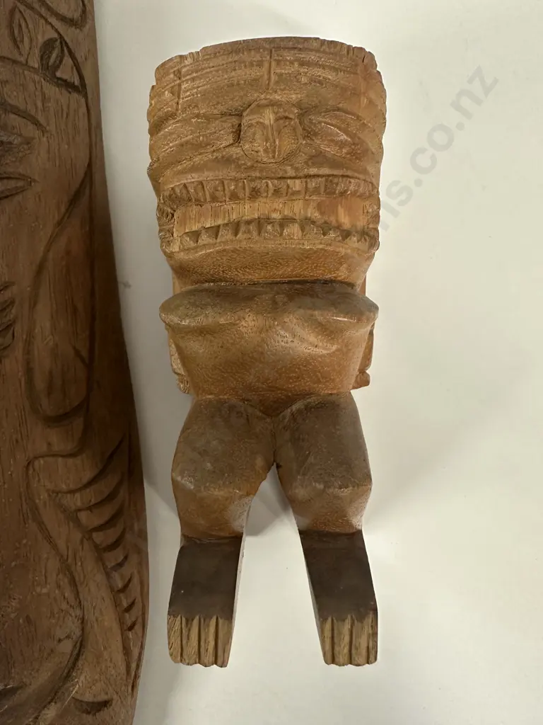 Hand Carved Wooden Tribal Mask H57cm & Small Monkey Pod Tiki Statue  Image 1++