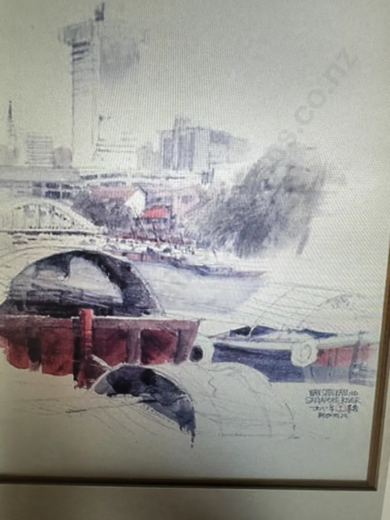 Five Vintage Artworks Depicting Scenes From Singapore By Wan Soon Kam Image 1++