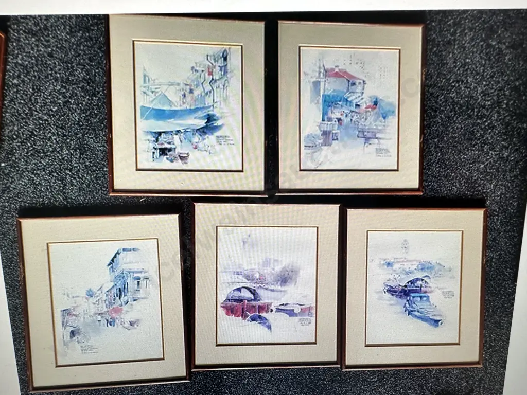 Five Vintage Artworks Depicting Scenes From Singapore By Wan Soon Kam Image 1++