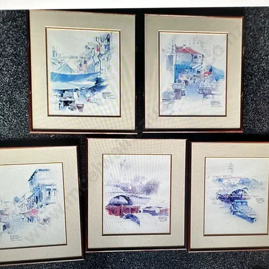 Five Vintage Artworks Depicting Scenes From Singapore By Wan Soon Kam