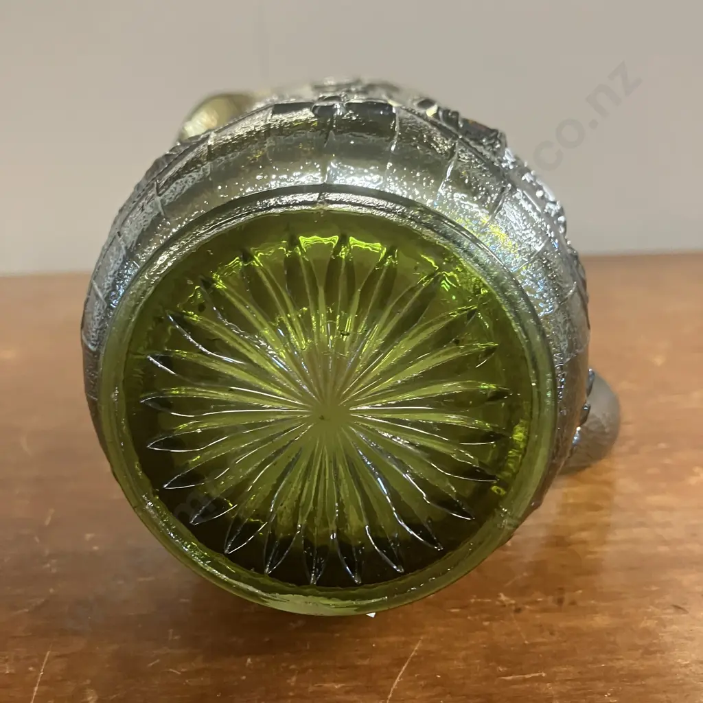 Antique Imperial 'Windmill' Green Irridescent Carnival Glass Pitcher c1915. H16.5cm Image 1++