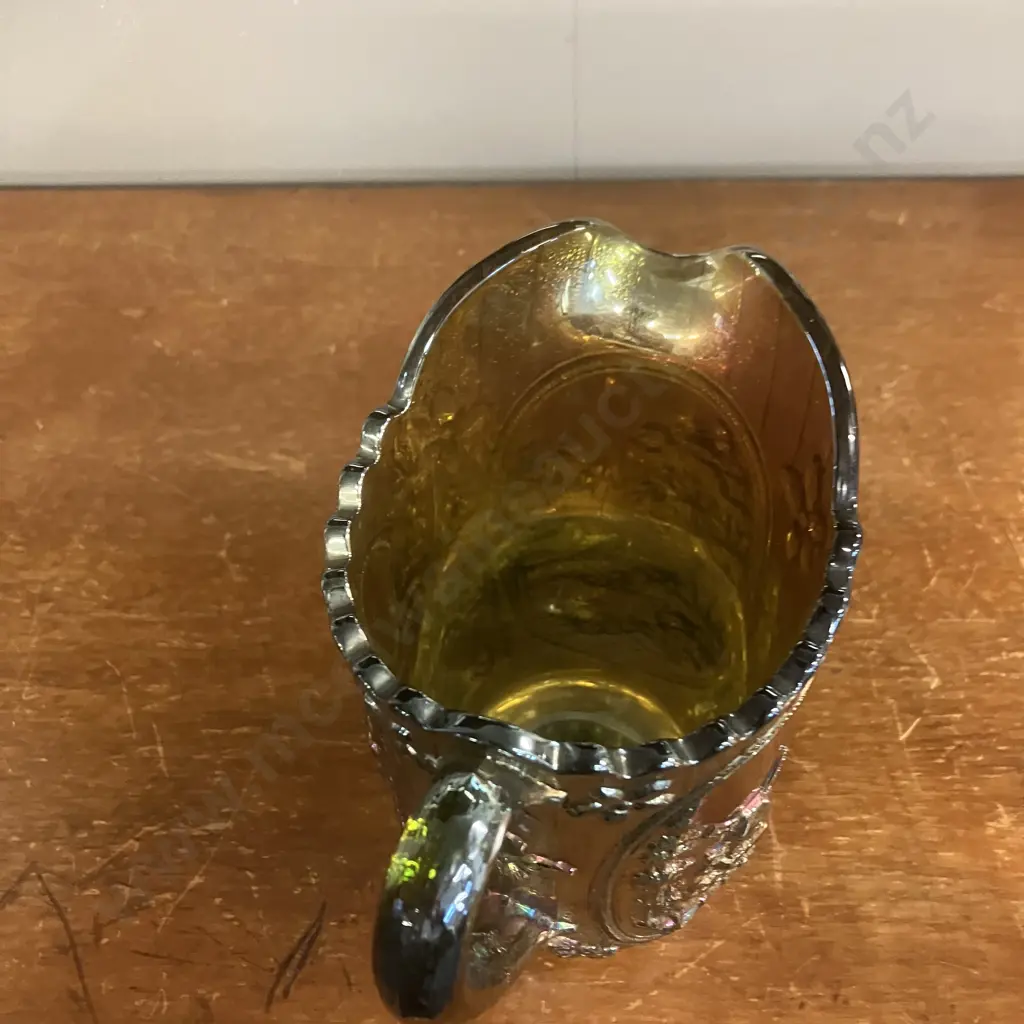Antique Imperial 'Windmill' Green Irridescent Carnival Glass Pitcher c1915. H16.5cm Image 1++