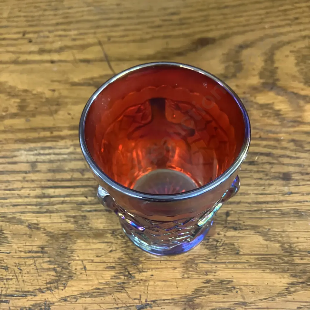 Antique Dugan 'Maple Leaf' Red Carnival Glass Tumbler c1909 Image 1++