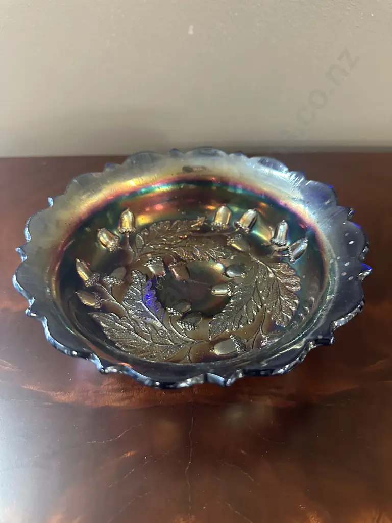 Antique Fenton Carnival Glass Bowl With Acorn Pattern H6,Dia17cm. Image 1++