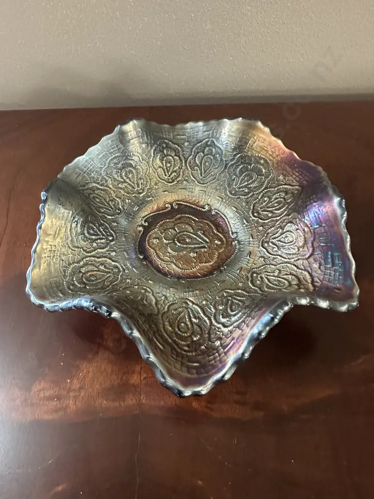 Antique Fenton Carnival Glass Persian Medallion Cobalt Blue Bowl H5,Dia15.5cm. Image 1++