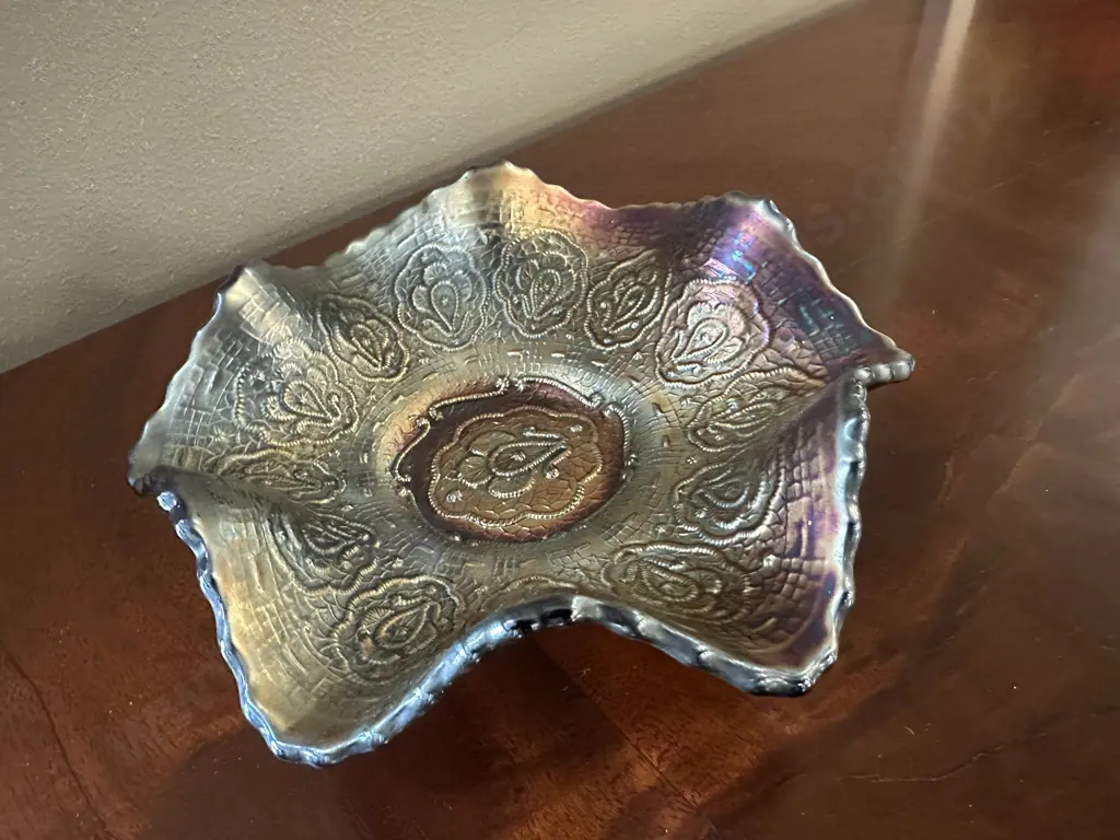 Antique Fenton Carnival Glass Persian Medallion Cobalt Blue Bowl H5,Dia15.5cm. Image 1++