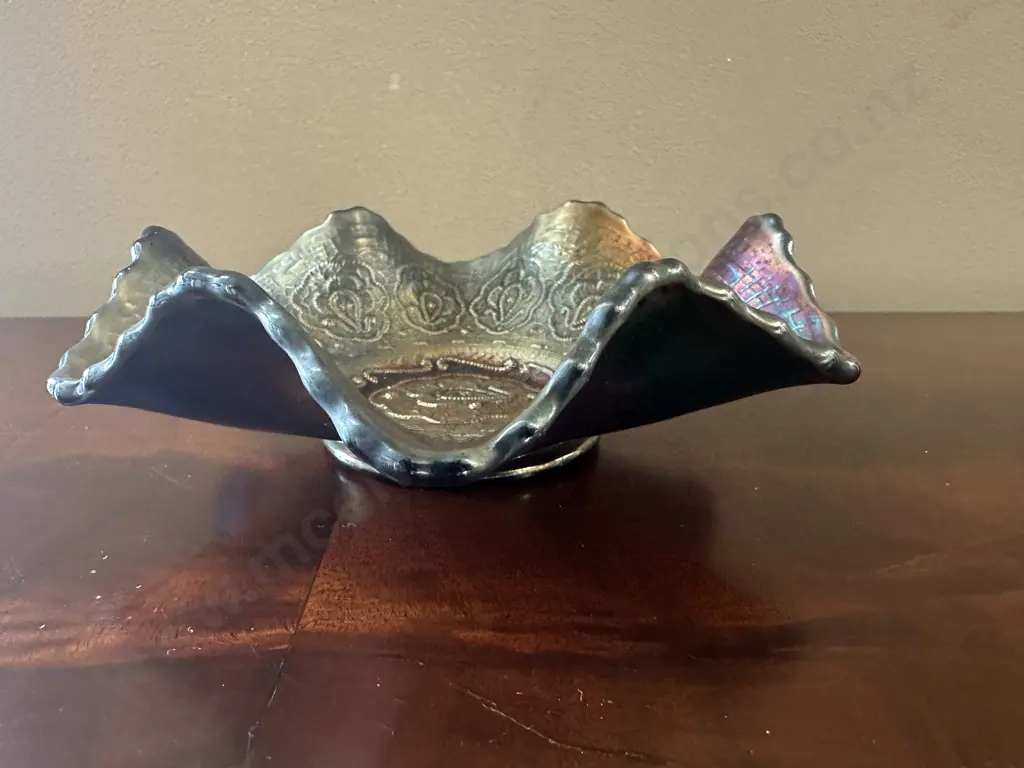 Antique Fenton Carnival Glass Persian Medallion Cobalt Blue Bowl H5,Dia15.5cm. Image 1++