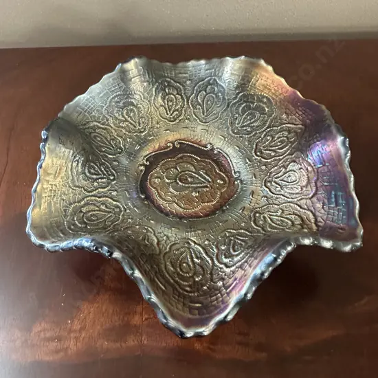 Antique Fenton Carnival Glass Persian Medallion Cobalt Blue Bowl H5,Dia15.5cm.