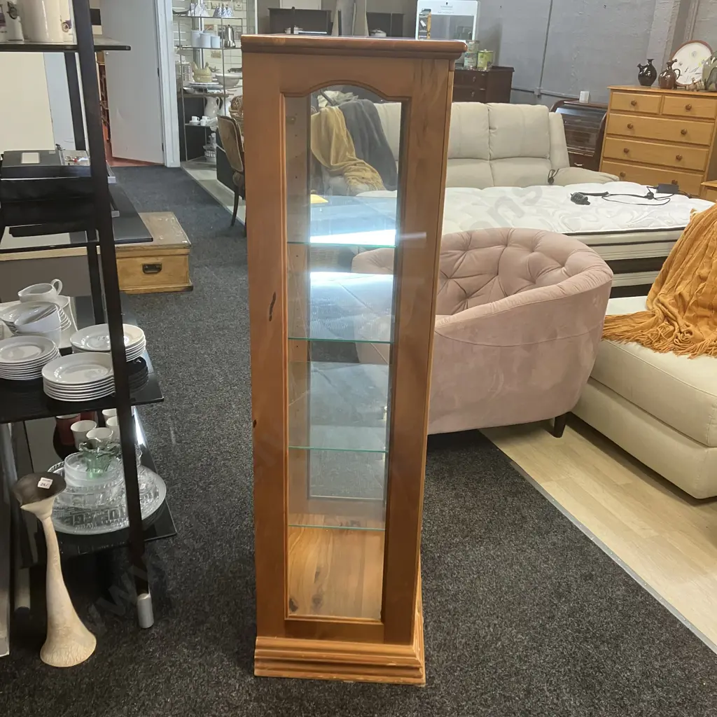 Rimu Double Glass Door With Leadlight Display Cabinet, 4 Glass Shelves, Mirror Backed. H150 W60 D43 Image 1++