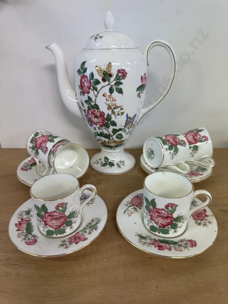 Wedgwood Charnwood Coffee Pot With Six Demitasse Cups & Saucer Duos Image 1++