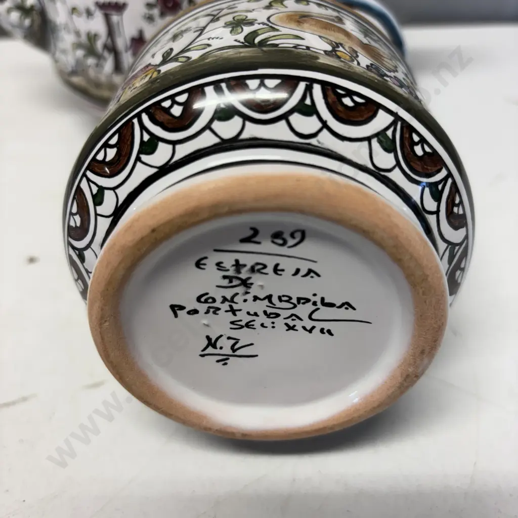 Handpainted Portuguese Art Pottery Tepot and Jug Image 1++
