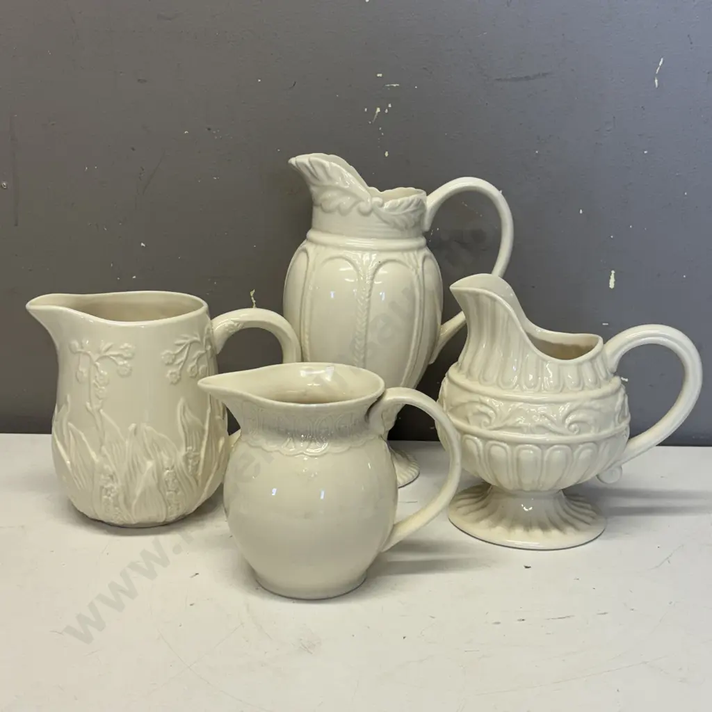 Four Unmarked Creamware Pottery Jugs H23.5, 16, 14.5 and 12cm Image 1++