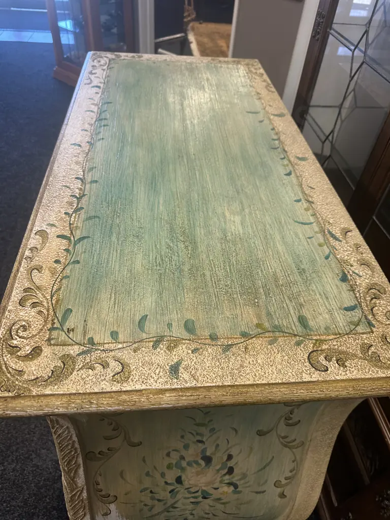 Hand Painted Louis XV Style Four Drawer Chest With Art Deco Feet H93,W112,D51cm. Image 1++