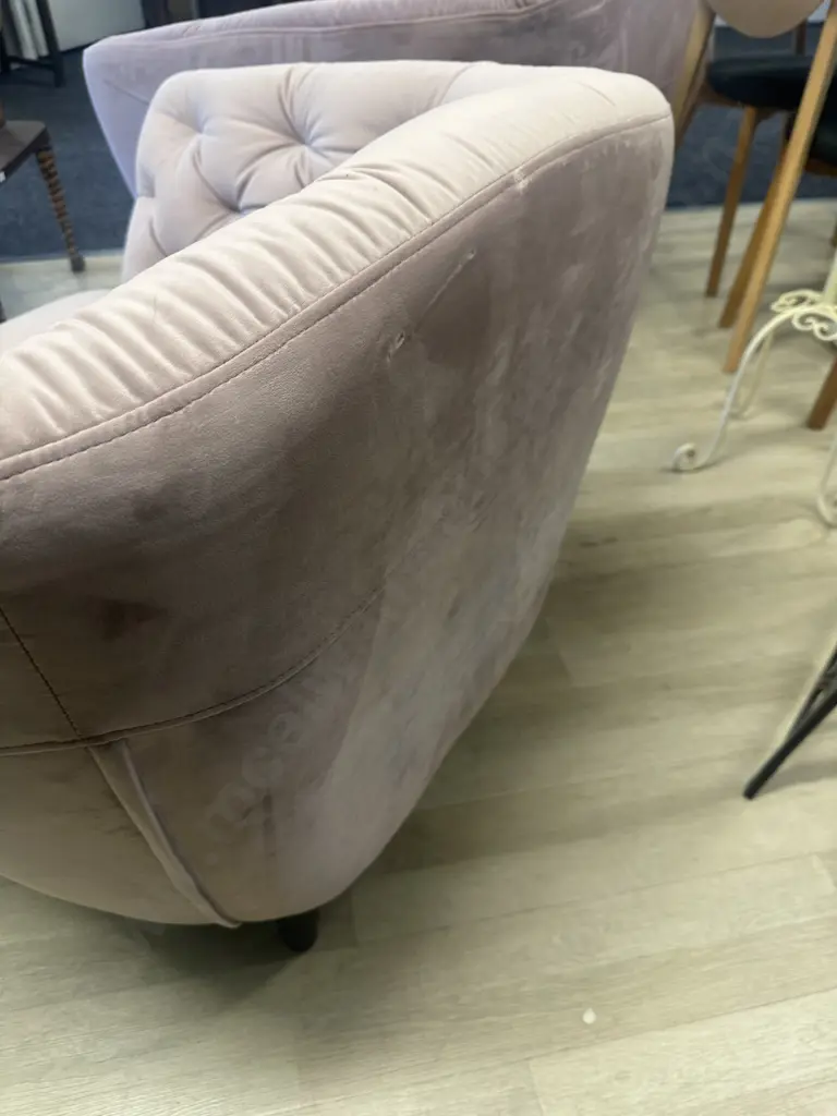 Rose Pink Buttonback Velvet Armchair, Black Tapered Legs Ex Danske Mobler Image 1++