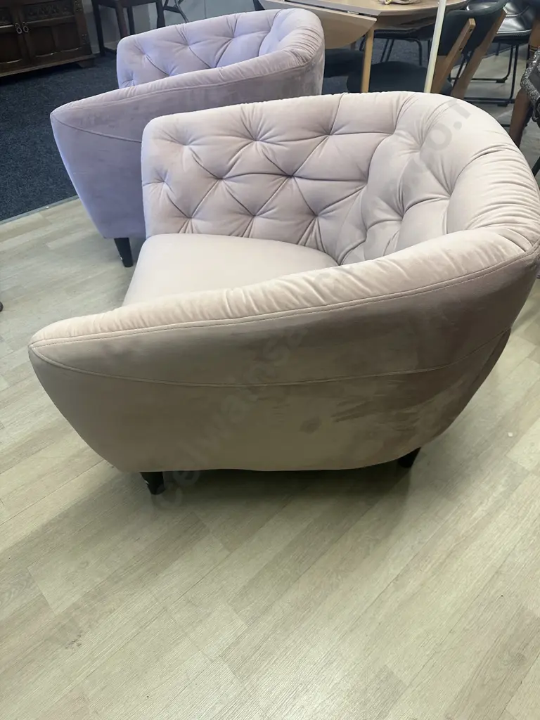 Rose Pink Buttonback Velvet Armchair, Black Tapered Legs Ex Danske Mobler Image 1++