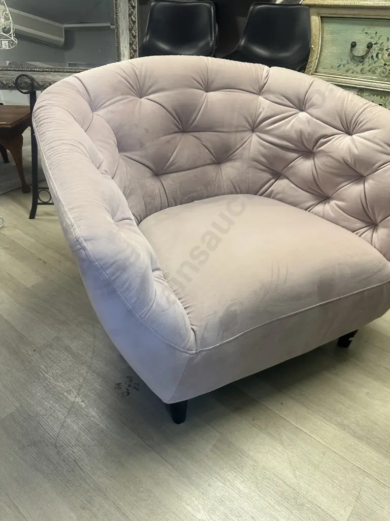Rose Pink Buttonback Velvet Armchair, Black Tapered Legs Ex Danske Mobler Image 1++