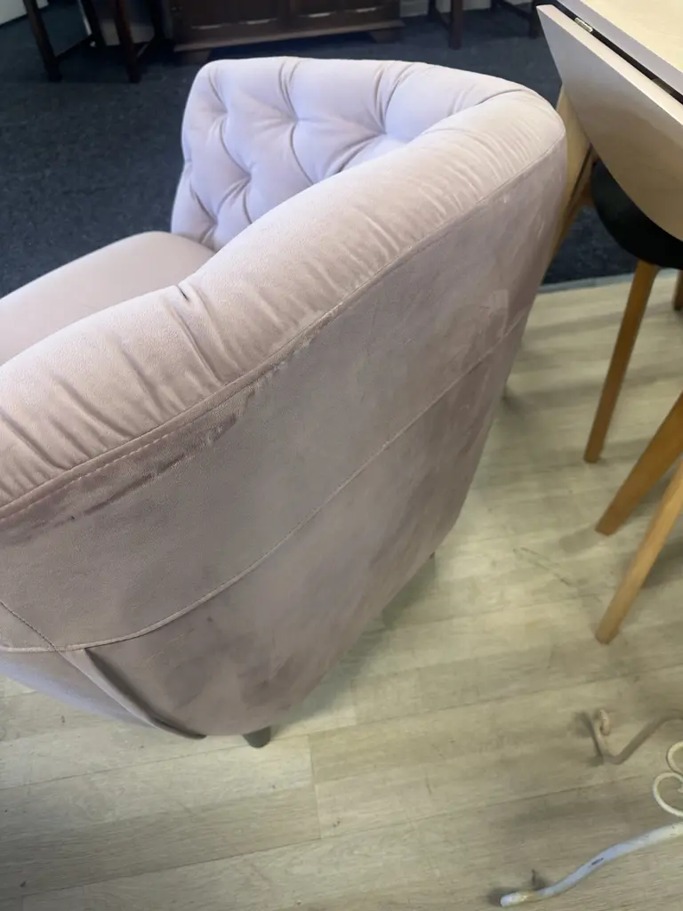 Rose Pink Buttonback Velvet Armchair, Black Tapered Legs Ex Danske Mobler Image 1++
