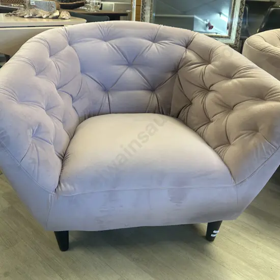 Rose Pink Buttonback Velvet Armchair, Black Tapered Legs Ex Danske Mobler