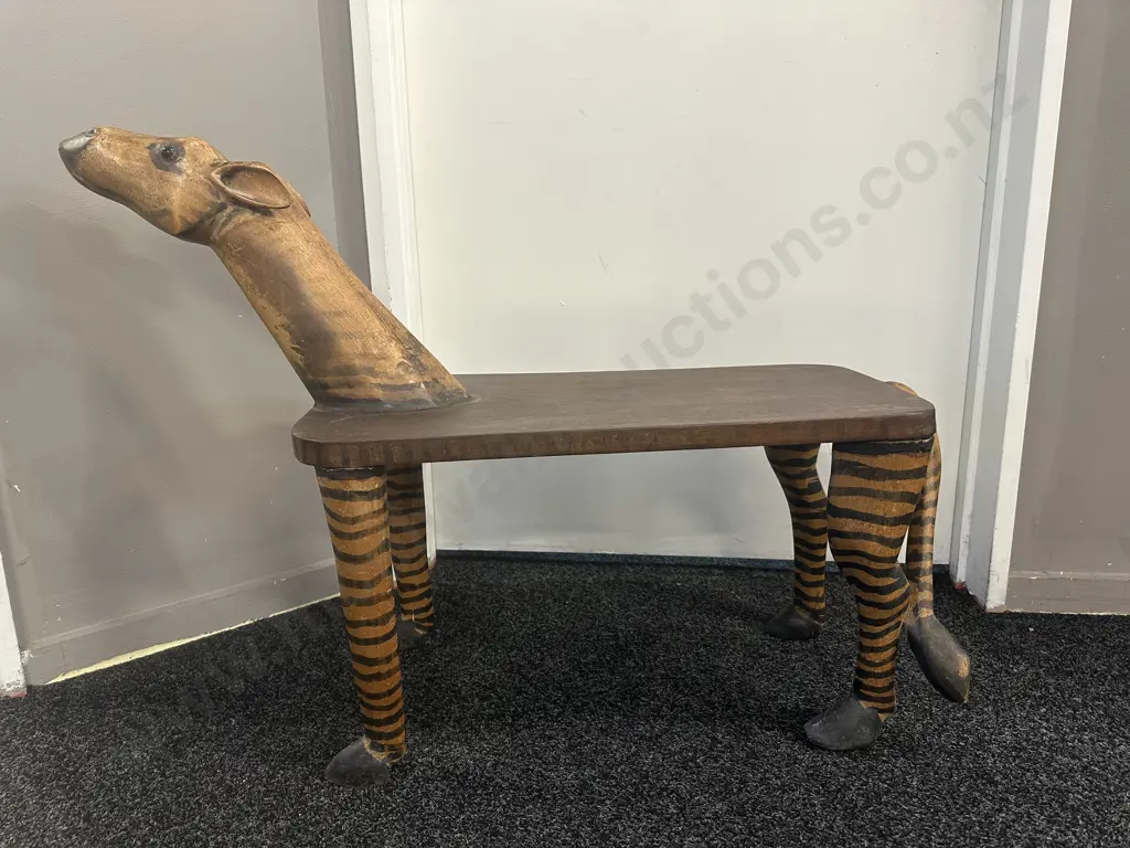 Folk Art Zebra Bench H64, W88,D30cm. Image 1++
