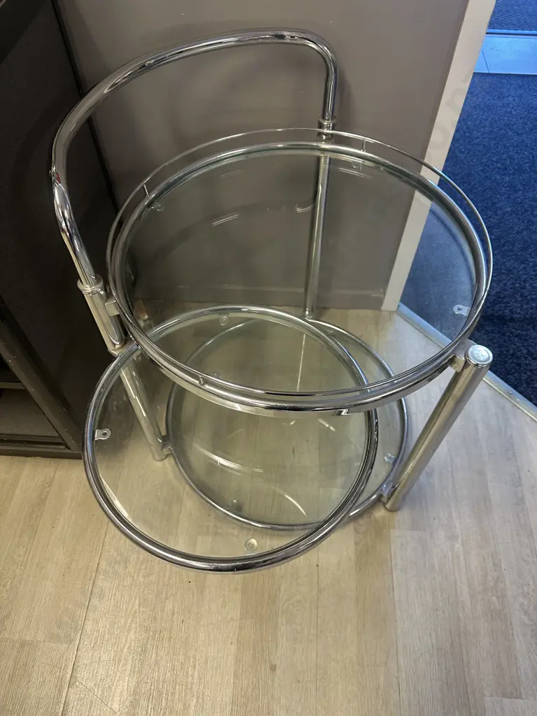 Three Tier Swivel Glass & Chrome Side Table Image 1++