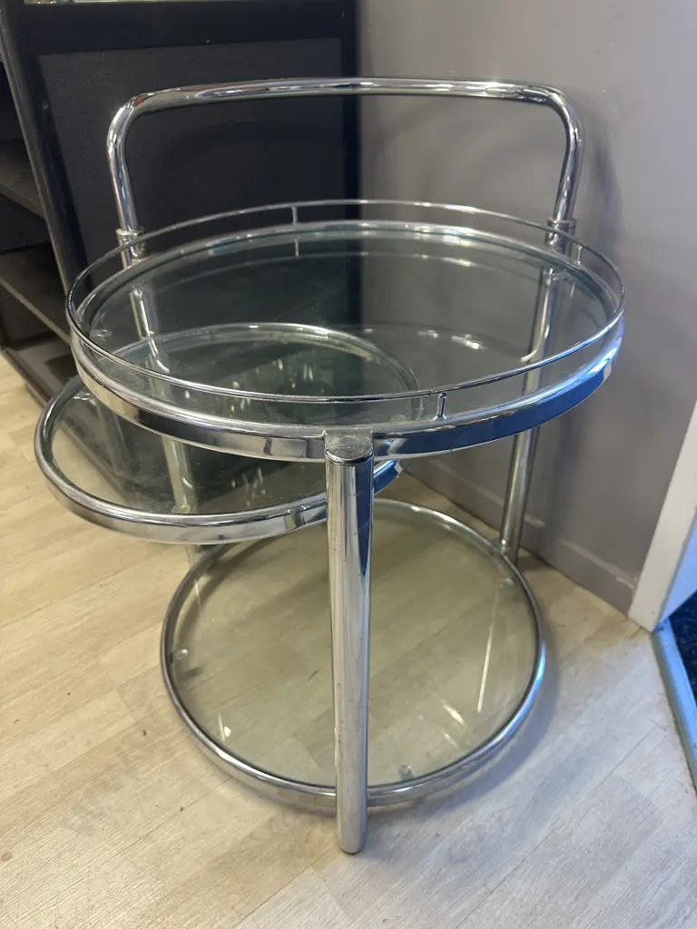Three Tier Swivel Glass & Chrome Side Table Image 1++